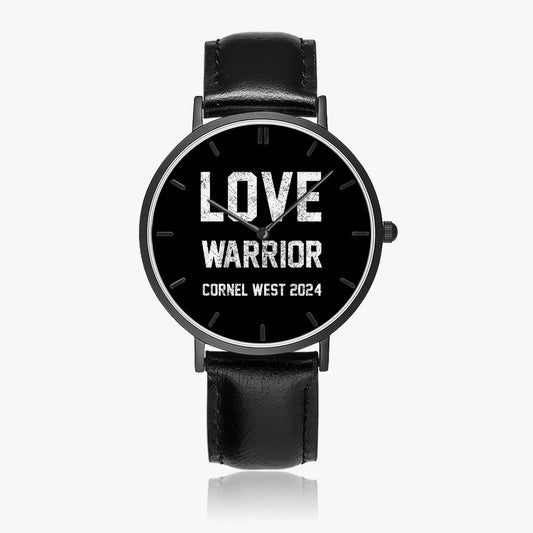 Love Warrior Ultra-Thin Leather Strap Quartz Watch (Black With Indicators)