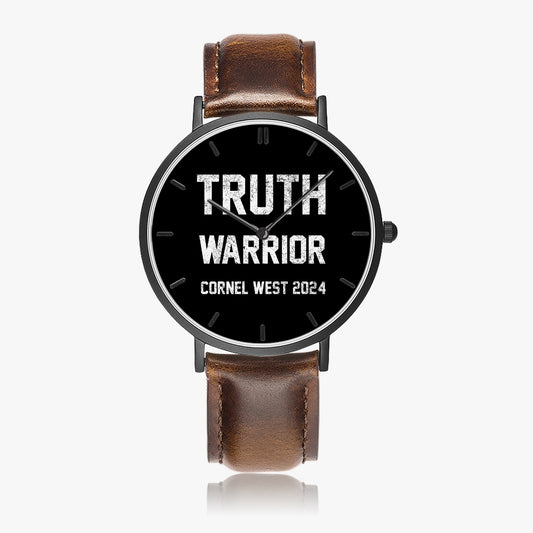 Truth Warrior Ultra-Thin Leather Strap Quartz Watch (Black With Indicators)