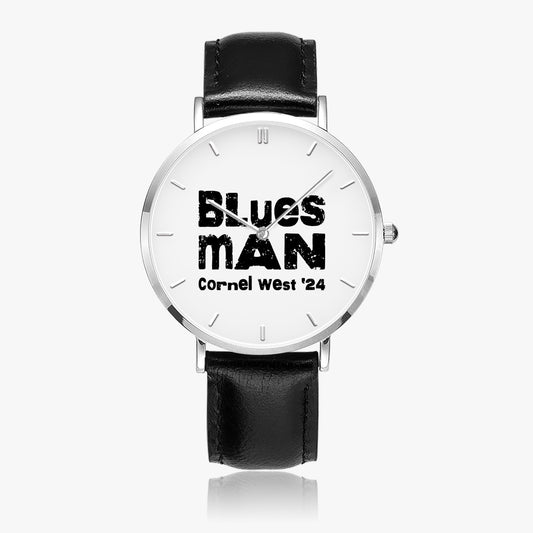 Blues Man Ultra-Thin Leather Strap Quartz Watch (Silver With Indicators)