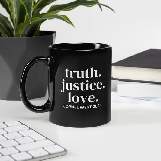 Truth Justice Love Black Glossy Mug