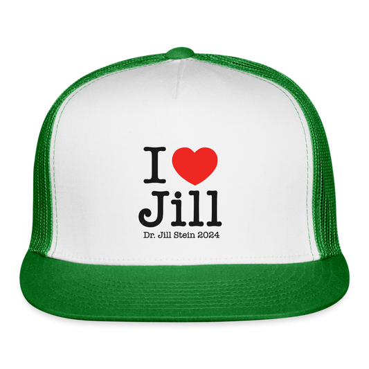 I Love Jill Printed Trucker Cap - white/kelly green