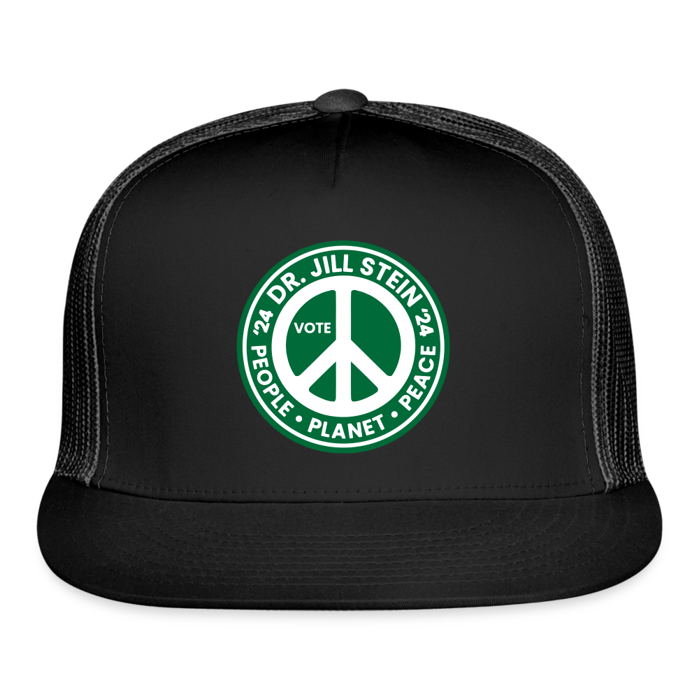 Jill's Peace Sign Printed Trucker Cap - black/black