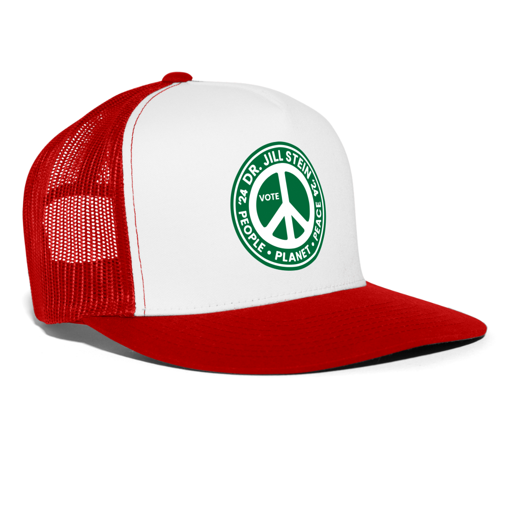 Jill's Peace Sign Printed Trucker Cap - white/red