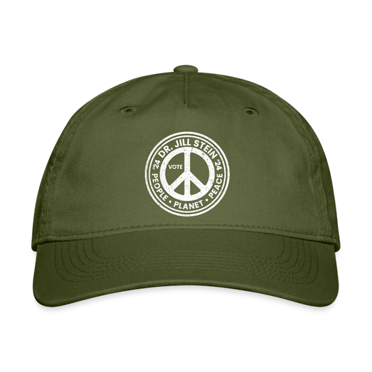 Jill's Peace Sign Printed Organic Baseball Cap - olive green